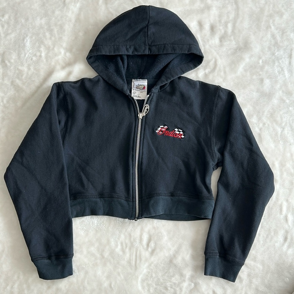 Indian Motorcycle Cropped Black Hoodie Size Large 10